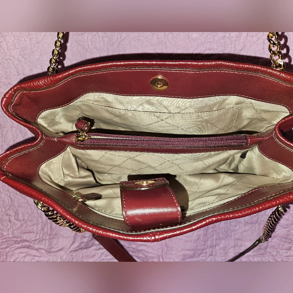 👜 Michael Kors Brynn Medium Leather Tote Shoulder Bag Wine Maroon Burg
